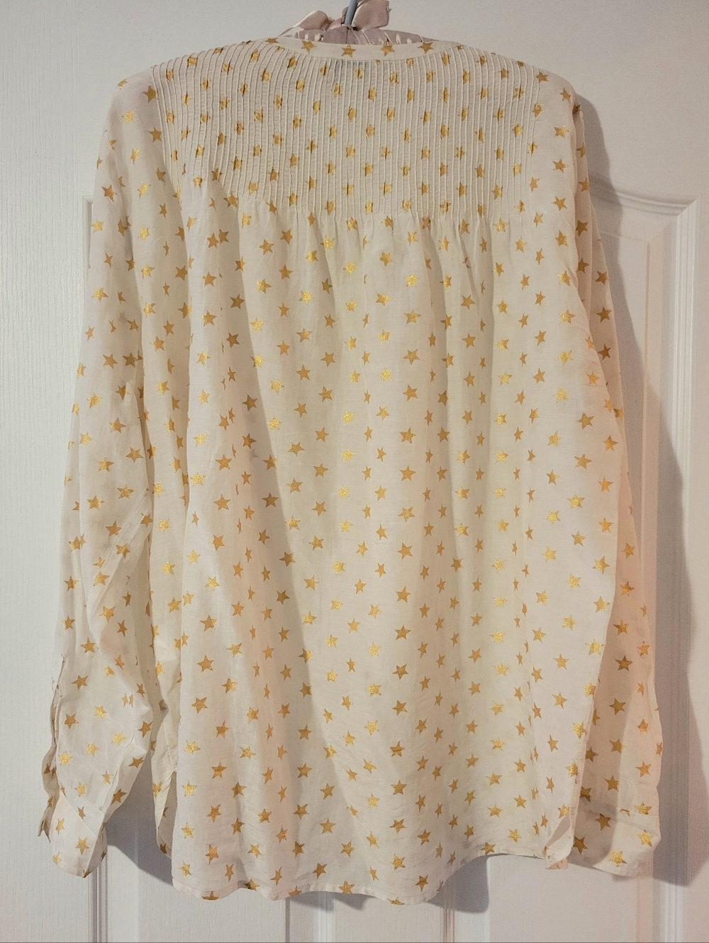 J Crew 100% Silk Cream Star-Print Long Sleeve Blouse Sz. 14 T - Picture 6 of 11